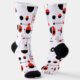 Geometrische, rote, schwarze Bauhaus-Formen auf we Socken