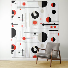 Geometrische, rote, schwarze Bauhaus-Formen auf we Wandteppich