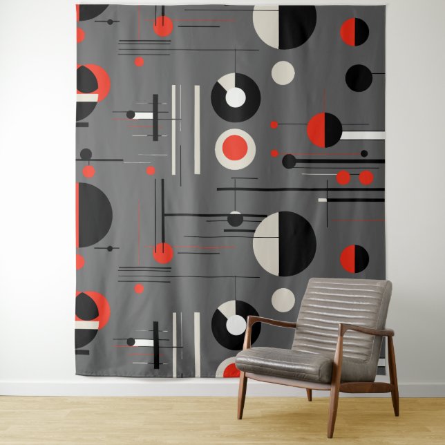 Geometrische, rote, schwarze Bauhausgeometrien Wandteppich (Beispiel)