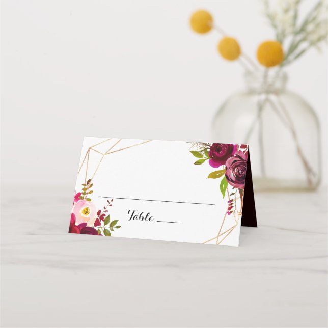 Geometrische Rustikale Blush Burgundy Wedding Plat Platzkarte (Vorderseite)