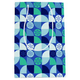 Geometrische Schneeflocken - Blue Background - Ges Mittlere Geschenktüte