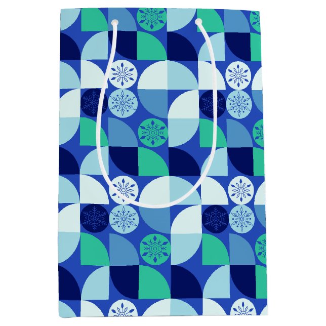Geometrische Schneeflocken - Blue Background - Ges Mittlere Geschenktüte (Vorderseite)