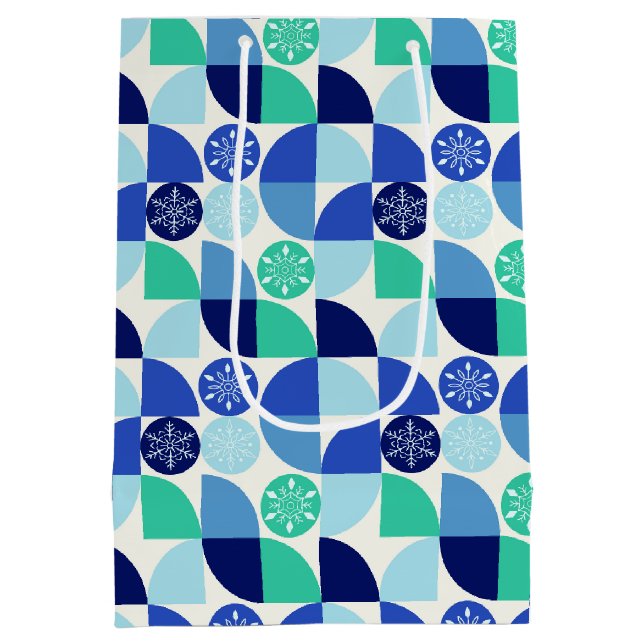 Geometrische Schneeflocken - Hintergrund - Geschen Mittlere Geschenktüte (Rückseite)