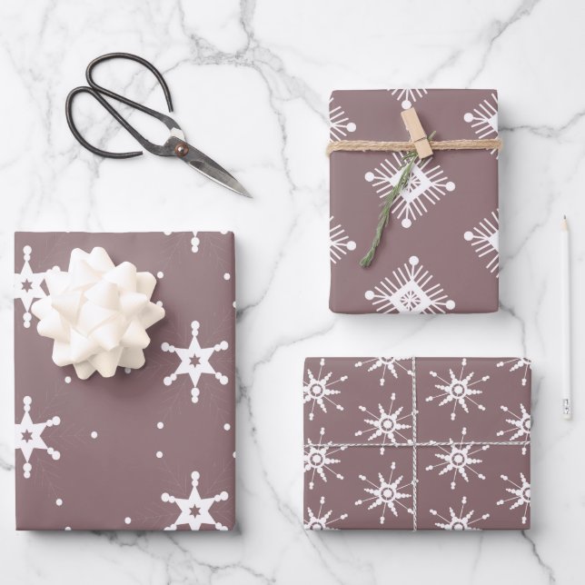 Geometrische Schneeflocken Weihnachten Geschenkpapier Set (Vorderseite)