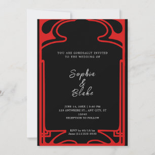 Geometrische Schwarz-Rot-Art-Déco-Hochzeit Einladung