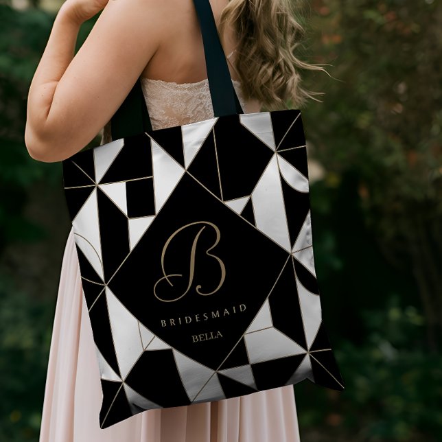 Geometrische Schwarz-, Weiß- und Goldmonogramm-Bri Tasche (Von Creator hochgeladen)