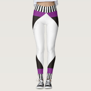 Geometrische schwarz-weiße Streifen, modern lila Leggings