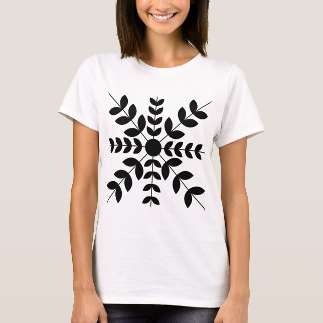 Geometrische Schwarze Blüte T-Shirt (Vorderseite)