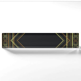 Geometrische schwarze Creme des Kunst-Dekos Gold Namensplakette