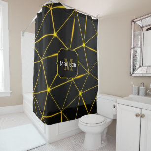 Geometrische schwarze Dreiecke goldene Linien Mono Duschvorhang