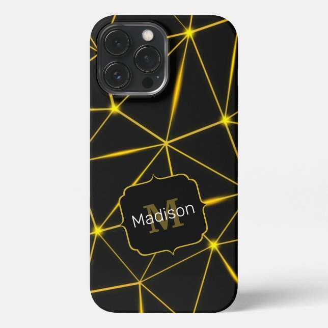 Geometrische schwarze Dreiecke Goldlinien Monogram iPhone 13 Pro Max Hülle (Rückseite)