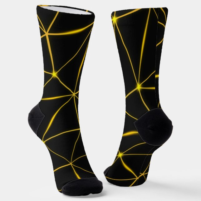 Geometrische schwarze Dreiecke, Goldlinien Socken (Gewinkelt)