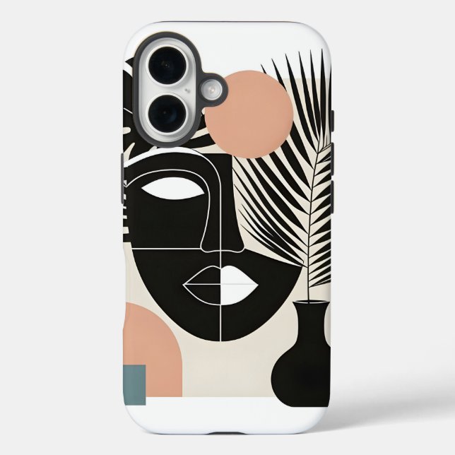 Geometrische schwarze Frau iPhone 16 Hülle (Rückseite)