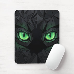 Geometrische schwarze Katze mit smaragdgrünen Auge Mousepad