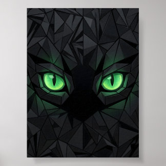 Geometrische schwarze Katze mit smaragdgrünen Auge Poster