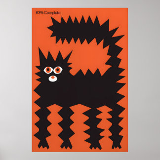Geometrische schwarze Katzenkunst Absurdist Orange Poster