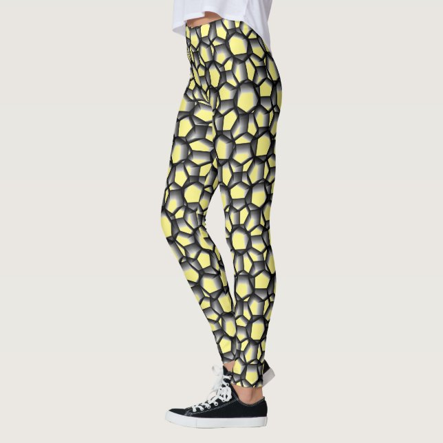 Geometrische schwarze Lacy-Art auf Gelb Leggings (Links)