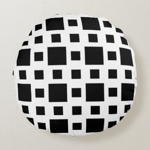 Geometrische schwarze Quadrate Rundes Kissen