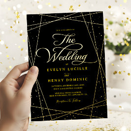 Geometrische schwarze und goldene Luxus-Hochzeit Folieneinladung