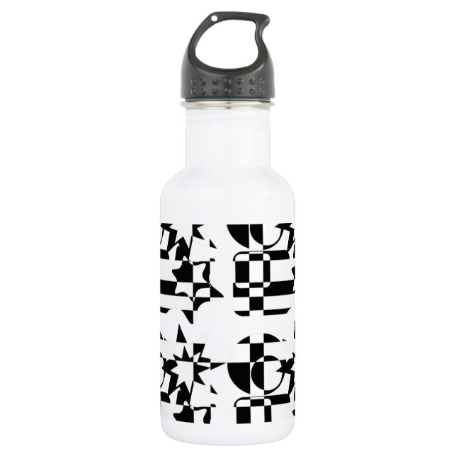 Geometrische schwarze und weiße Formen Trinkflasche (Vorderseite)