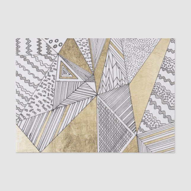 Geometrische Schwarzweiss-Chic-Imitat-Goldmuster Seidenpapier (Vorderseite)