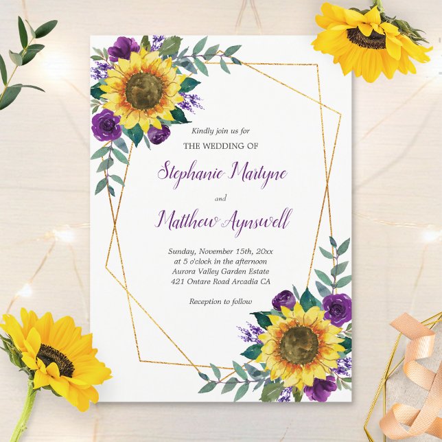 Geometrische Sonnenblumen Lila Rose Blumenzehen Einladung (Von Creator hochgeladen)