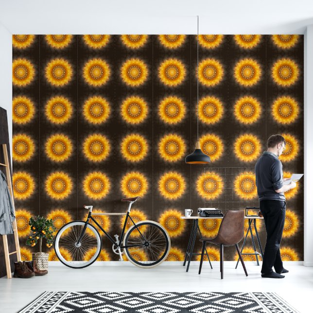 Geometrische Sonnenblumen-Mandala-Kunst Tapete (Wohnbereich)