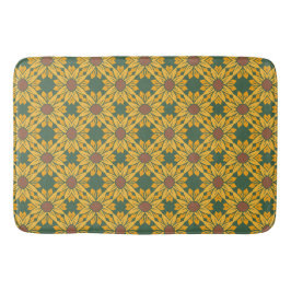 Geometrische Sonnenblumenmuster auf dunkelgrünen F Badematte