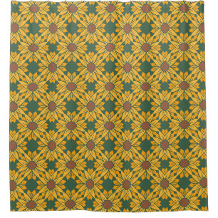 Geometrische Sonnenblumenmuster auf dunkelgrünen F Duschvorhang