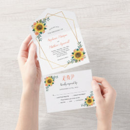 Geometrische SonnenblumenpfirsichRose Moderne Hoch All In One Einladung
