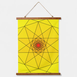 Geometrische Sternenexplosion - Gelbes und rotes D Wandteppich Mit Holzrahmen