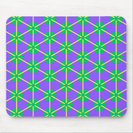 Geometrische Sternenexplosion in Lila, Grün und Ge Mousepad