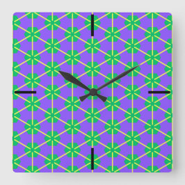 Geometrische Sternenexplosion in Lila, Grün und Ge Quadratische Wanduhr