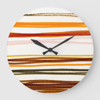 Geometrische Streifen, Aquarellbilder in Orange Große Wanduhr