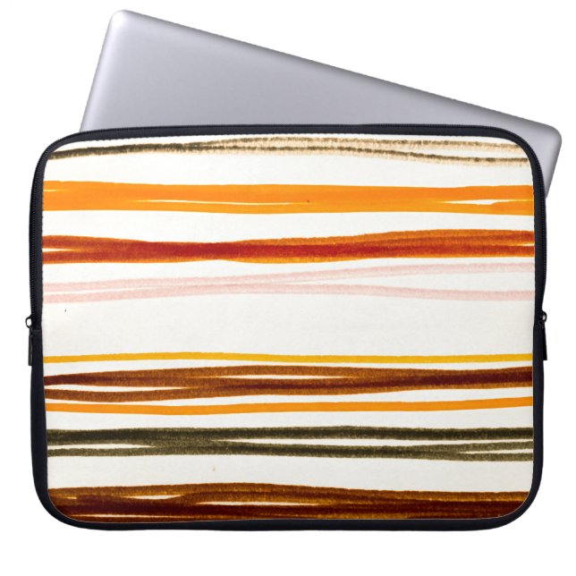Geometrische Streifen, Aquarellbilder in Orange Laptopschutzhülle (Vorderseite)