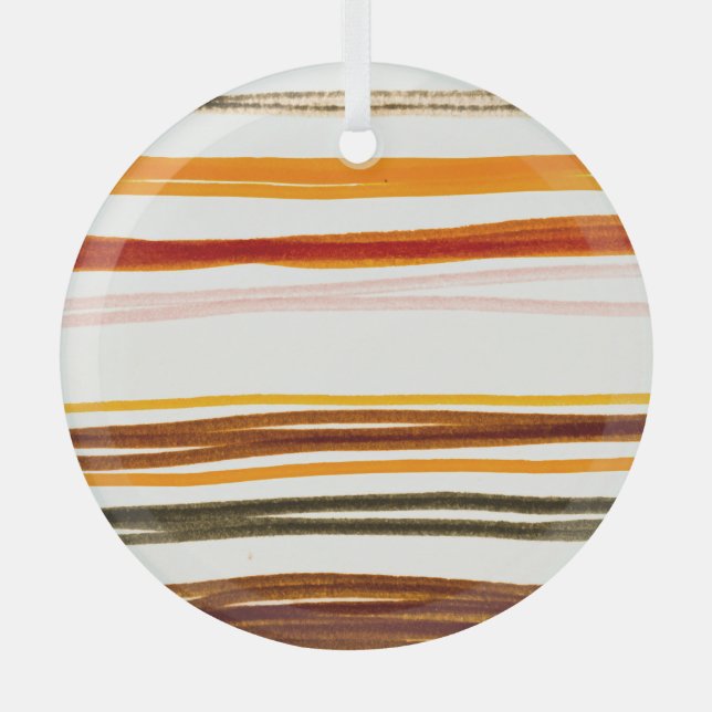 Geometrische Streifen, Aquarellbilder in Orange Ornament Aus Glas (Vorderseite)