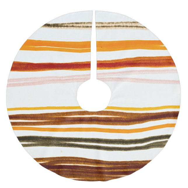 Geometrische Streifen, Aquarellbilder in Orange Polyester Weihnachtsbaumdecke (Vorderseite)