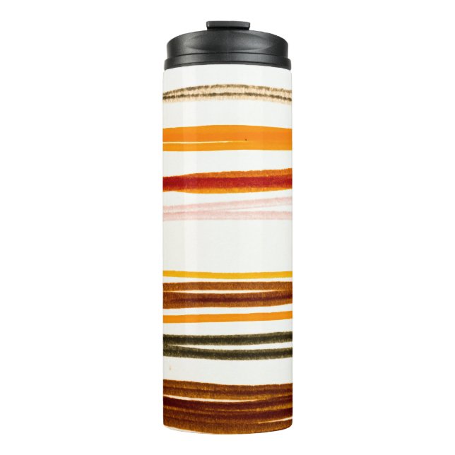 Geometrische Streifen, Aquarellbilder in Orange Thermosbecher (Vorderseite)