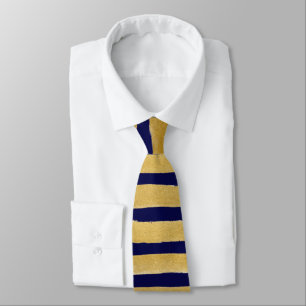 Geometrische Streifen aus Gold und Navy Blue Krawatte