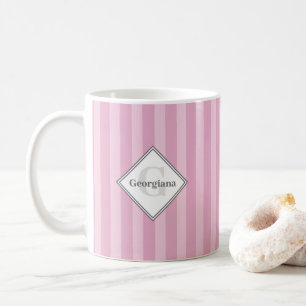 Geometrische Streifen für Monogramm, rosa und Kirs Kaffeetasse