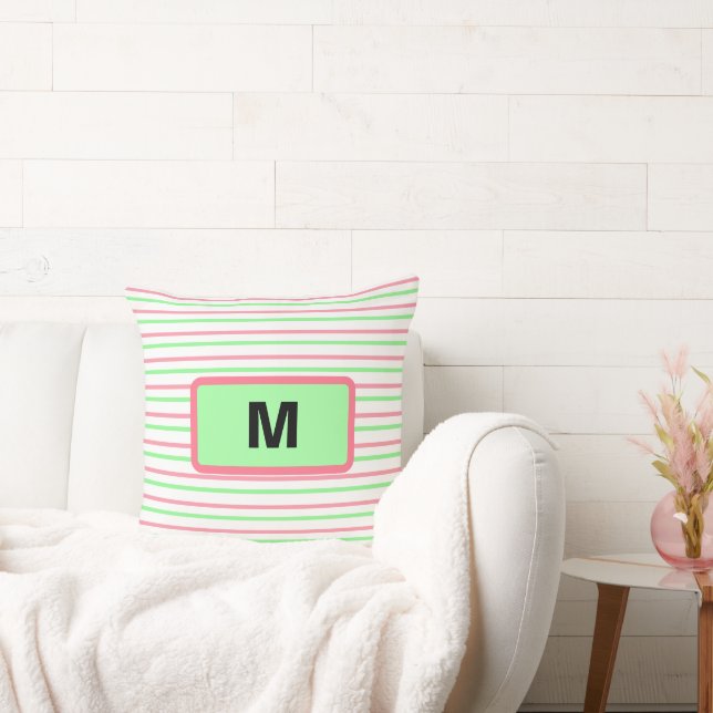 Geometrische Streifen in Monogramm, rosa, weiß Kissen (Liege)