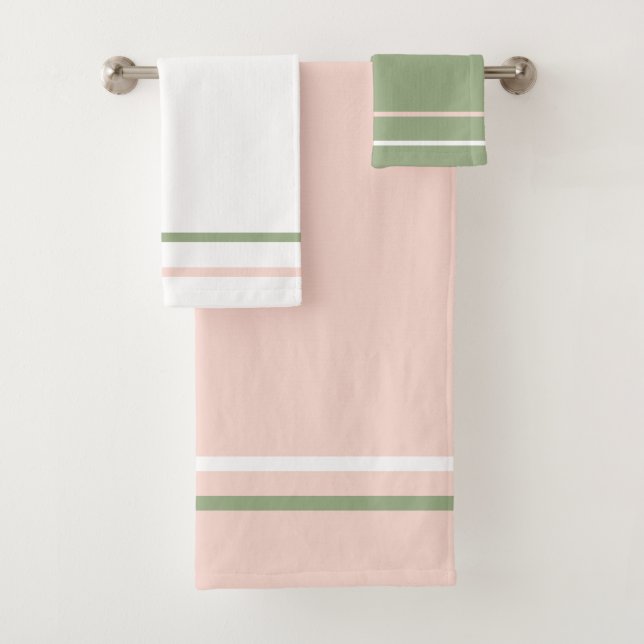 Geometrische Streifen in rosa, grün, weiß Badhandtuch Set (Insitu)