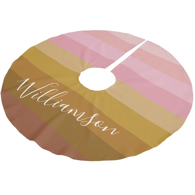 Geometrische Streifen mit personalisiertem Namen,  Polyester Weihnachtsbaumdecke (Schrägansicht)