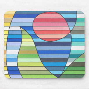 Geometrische Streifen mit rotem Kreis und grünen K Mousepad