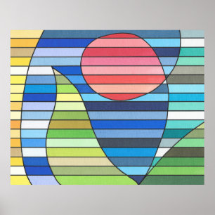 Geometrische Streifen mit rotem Kreis und grünen K Poster