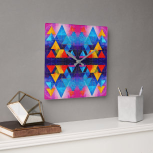 Geometrische Symbole Abstrakt #10 Design 2 Quadratische Wanduhr