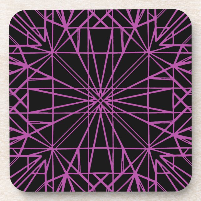 Geometrische Symmetrie Schwarz & Lila/Magenta Untersetzer (Vorderseite)