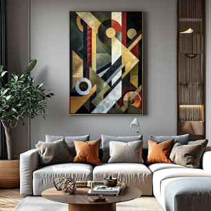Geometrische Symphonie in Terrakotta und Schwarz Poster