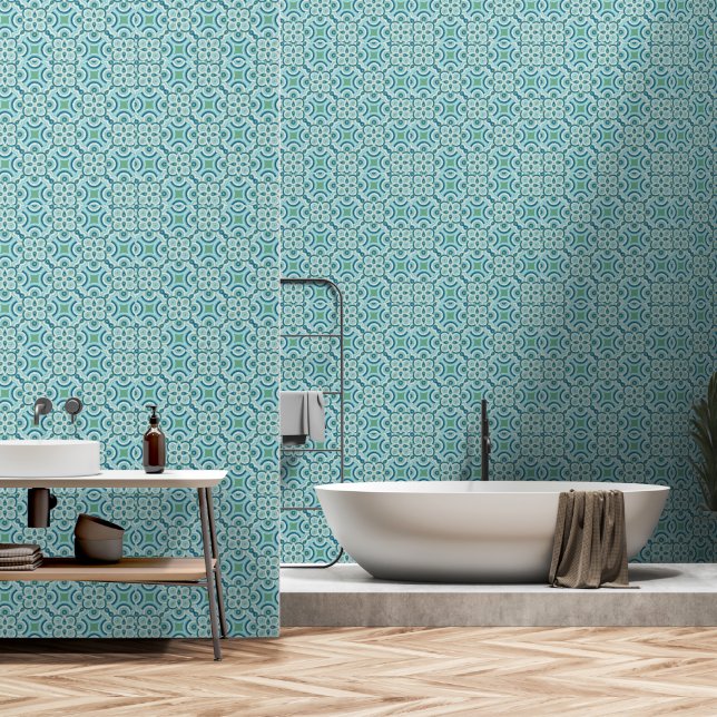 geometrische Tapete grün und türkis 2' x 4' (Badezimmer)