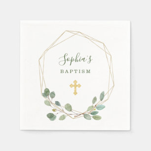 Geometrische   Taufe des Aquarell-Eukalyptus-Gold Serviette
